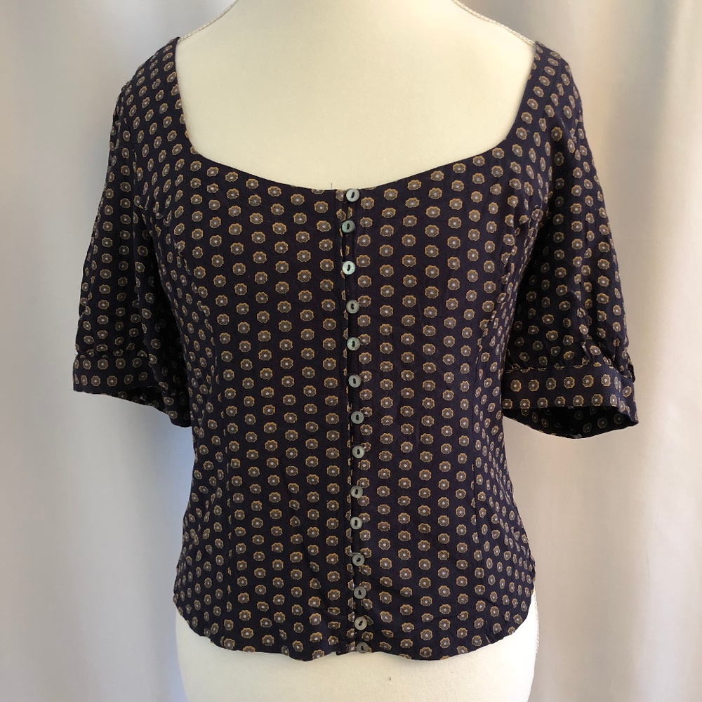 Free People Dark Blue Boho Floral Top